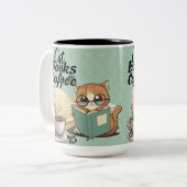 Bücher mit Niedlicher Katze lesen: Cosy Book Lover Zweifarbige Tasse (Vorderseite Links)