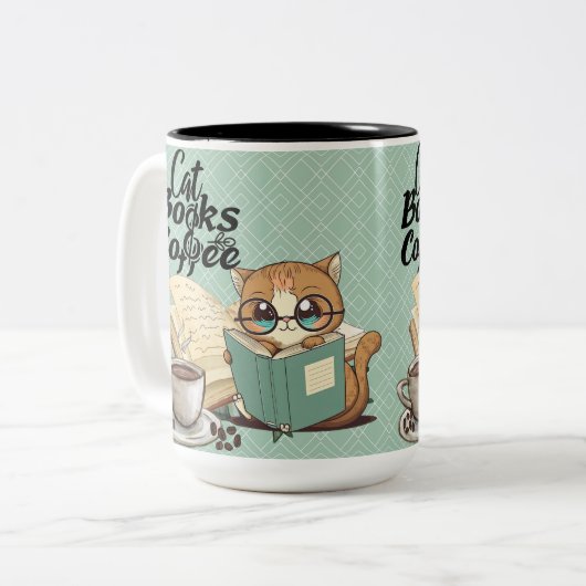 Bücher mit Niedlicher Katze lesen: Cosy Book Lover Zweifarbige Tasse (Vorderseite Links)