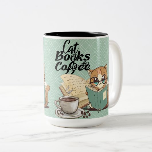 Bücher mit Niedlicher Katze lesen: Cosy Book Lover Zweifarbige Tasse (VorderseiteRechts)
