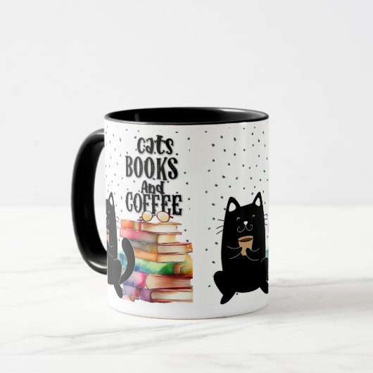 Bücher mit Niedlicher schwarzer Katze lesen: Buch Tasse (Vorderseite Links)
