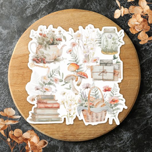 Bücher Mushroom Floral Whimsical Cottage Art Aufkleber