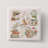 Bücher Mushroom Floral Whimsical Cottage Art Button (Vorderseite)