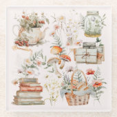Bücher Mushroom Floral Whimsical Cottage Art Glasuntersetzer (Vorderseite)