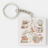 Bücher Mushroom Floral Whimsical Cottage Art Schlüsselanhänger (Vorderseite)