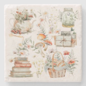 Bücher Mushroom Floral Whimsical Cottage Art Steinuntersetzer (Vorderseite)