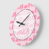 Bücher Muster in Rosa. Lesen von Themen mit Initia Große Wanduhr (Winkel)