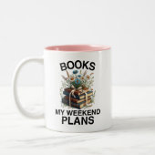 Bücher My Weekend plant Englischlehrerin Funny Zweifarbige Tasse (Links)