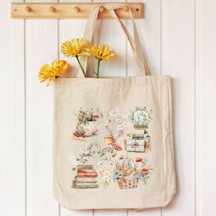 Bücher Pilz Floral Whimsical Cottagecore Kunst Tragetasche