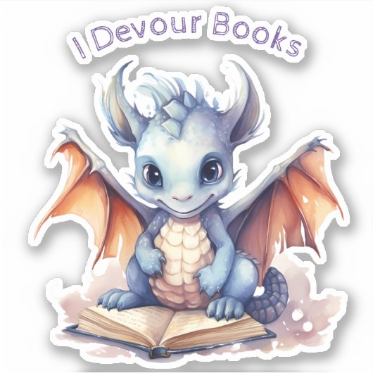 *~* Bücher Reading Baby Dragon - AP88 I DEVOUR Aufkleber (Vorderseite)