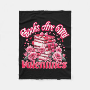 Bücher sind mein Valentinstag rosa Rosen Bücherlie Fleecedecke