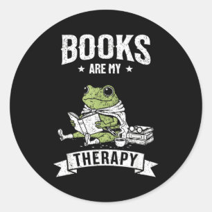 Bücher sind Therapie lustiger lesender Frosch Büch Runder Aufkleber