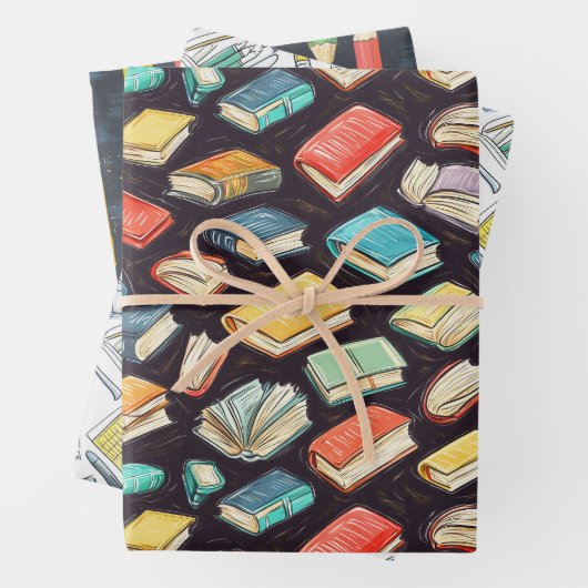 Bücher & Stifte Chalk Zeichnend Schulgeschenk Geschenkpapier Set (Beispiel)