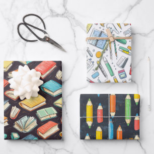 Bücher & Stifte Chalk Zeichnend Schulgeschenk Geschenkpapier Set
