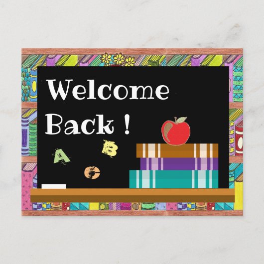 Bücher, Tafel und Apfelpostkarten Postkarte (Vorderseite)