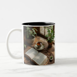 Bücher & Tee Club Gemütliche Ästhetik für Buchli Zweifarbige Tasse
