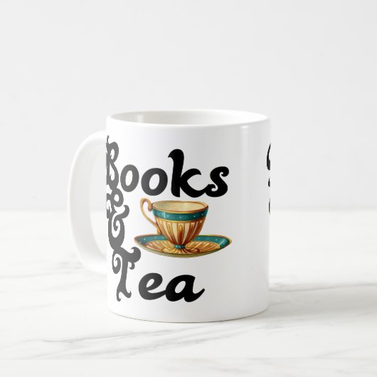 Bücher u. Tee-Tasse Kaffeetasse (Vorderseite Links)
