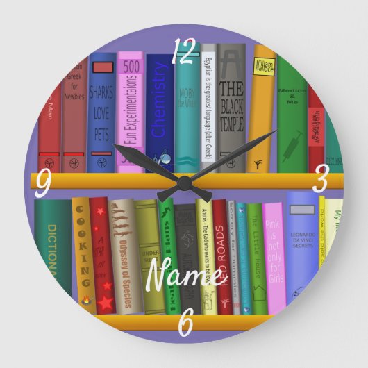 Bücher über die Regale Thunder_Cove Große Wanduhr (Vorderseite)