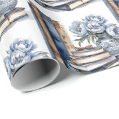 Bücher und Blume Geschenkpapier (Rolleneckpunkt)