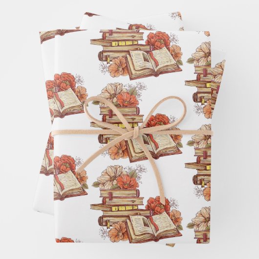 Bücher und Blume Geschenkpapier Set (Beispiel)