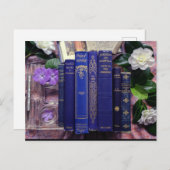 Bücher und Blume (Kamelien) Postkarte (Vorne/Hinten)