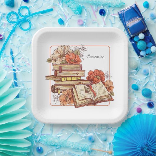 Bücher und Blume Pappteller (Party)