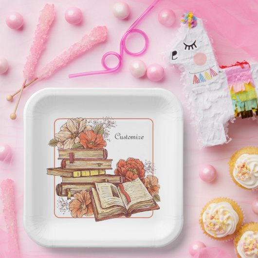 Bücher und Blume Pappteller (Party)