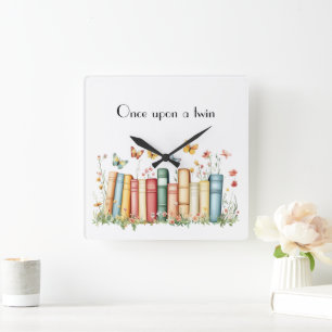 Bücher und Blume Quadratische Wanduhr