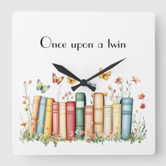 Bücher und Blume Quadratische Wanduhr (Vorderseite)