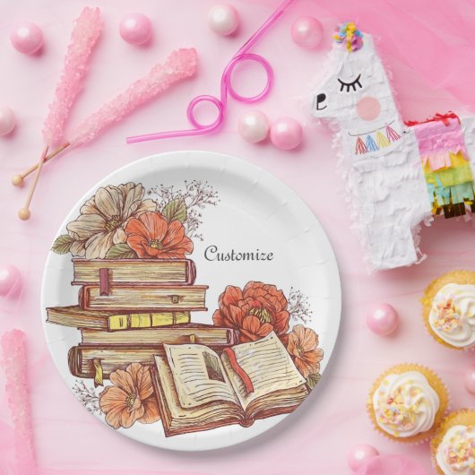 Bücher und Blume rund Pappteller (Party)