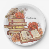 Bücher und Blume rund Pappteller (Vorderseite)