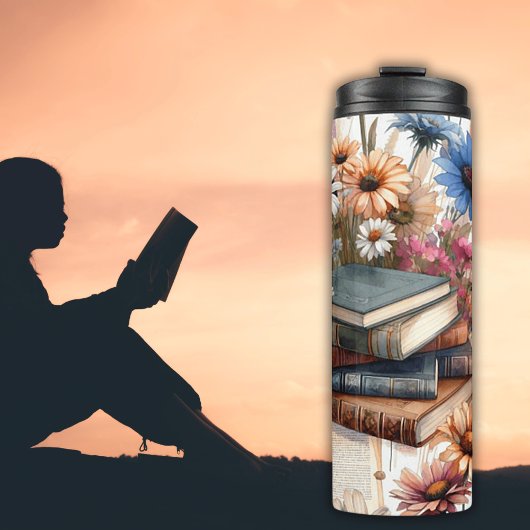 Bücher und Blume Thermosbecher