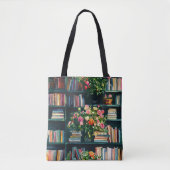 Bücher und Blumen auf dem Bücherregal Tasche (Vorderseite)