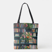 Bücher und Blumen auf dem Bücherregal Tasche (Rückseite)