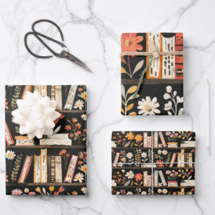 Bücher und Blumen Geschenkpapier Set
