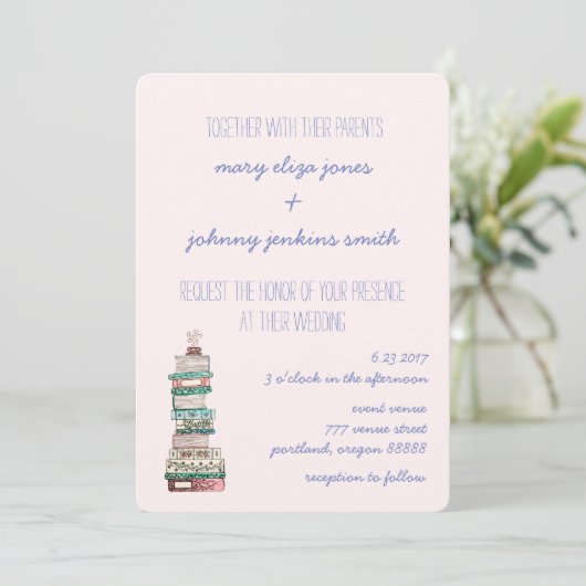 Bücher und Blüten Einladungen für Hochzeiten (Stehend Vorderseite)