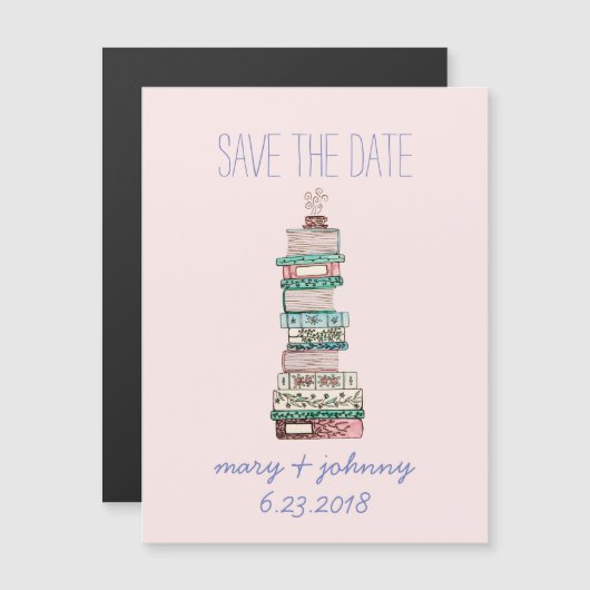 Bücher und Blüten Save the Date (Magnetisch) Magneteinladung (Vorne/Hinten)