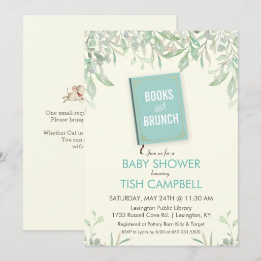 Bücher und Brunch Baby Shower Einladung (Vorne/Hinten)