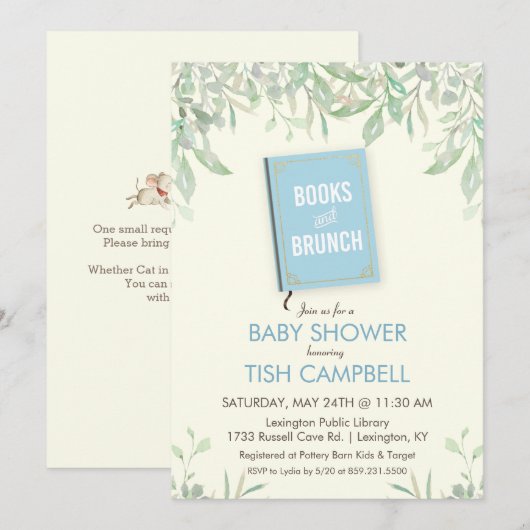 Bücher und Brunch Baby Shower Einladung (Vorne/Hinten)