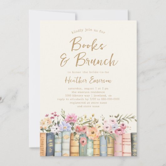 Bücher und Brunch-Brautparty Einladung (Vorderseite)