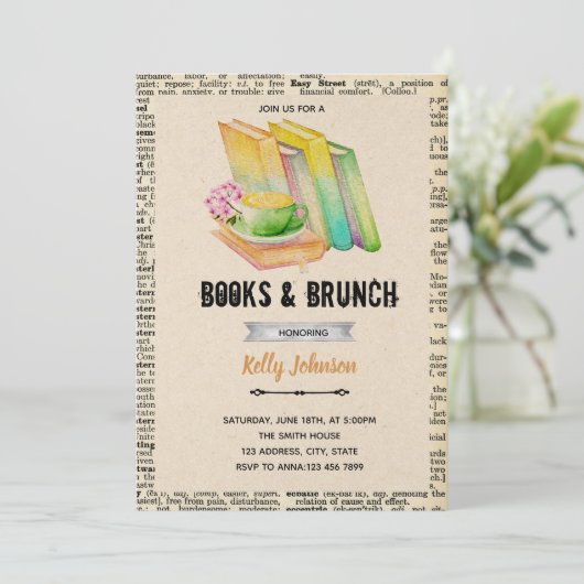 Bücher und Brunch-Party Einladung (Stehend Vorderseite)