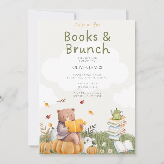 Bücher und Brunch-Storybook Babydusche Einladung (Vorderseite)