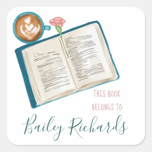 Bücher und Buchzeichen-Etikett Quadratischer Aufkleber (Vorderseite)