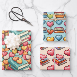Bücher und Candy Hearts Valentinstag Geschenkpapier Set