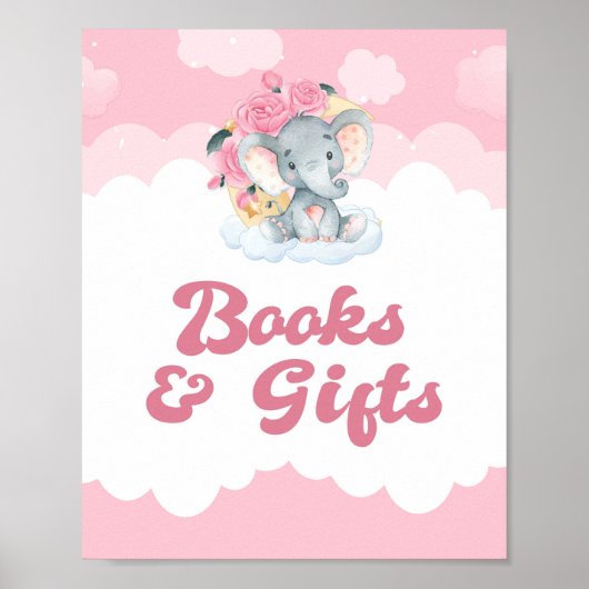 Bücher und Geschenk Rosa Elephant Girl Babydusche Poster (Vorne)