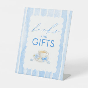 Bücher und Geschenke Blaues Jungen-Baby-Party-Tisc Sockelschild