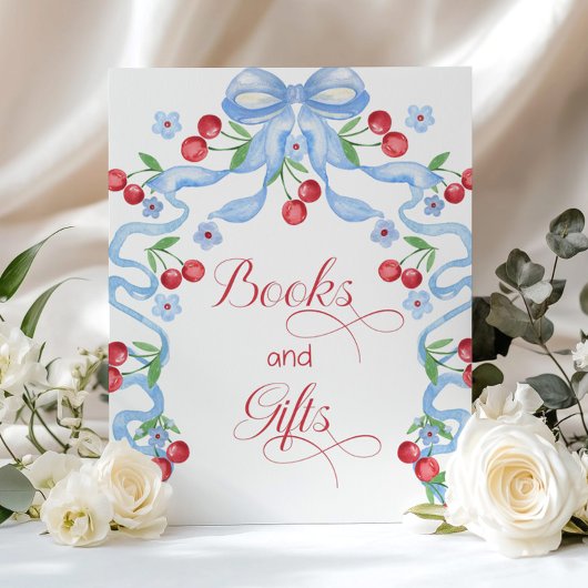 Bücher und Geschenke Cherry auf Top Blue Bow Poster