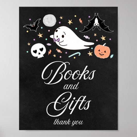 Bücher und Geschenke Halloween Babydusche Zeichen Poster (Vorne)