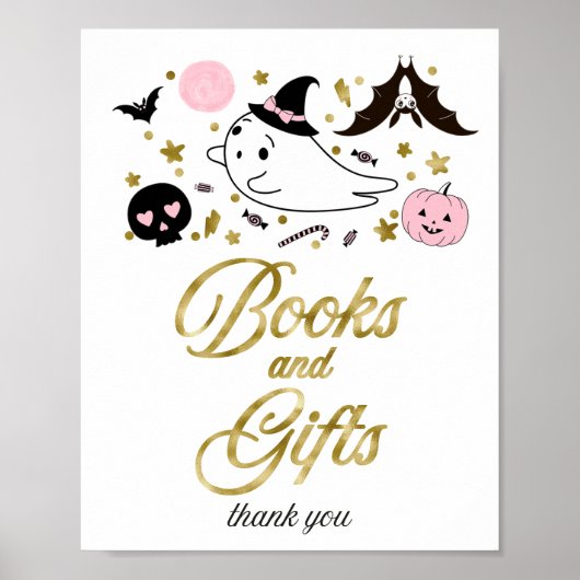 Bücher und Geschenke Halloween Babydusche Zeichen Poster (Vorne)