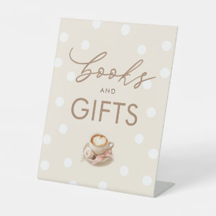 Bücher und Geschenke Kaffee Baby Shower Tischschil Sockelschild
