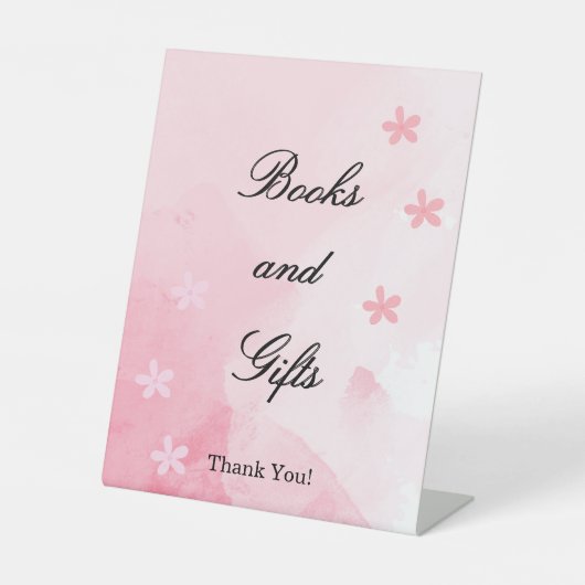 Bücher und Geschenke Rosa blühende Blütendusche Sockelschild (Vorderseite)